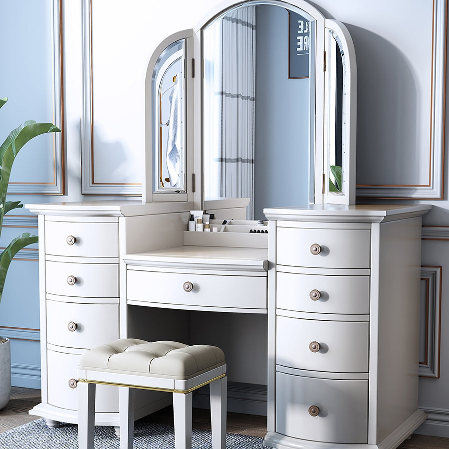 Contemporary Vanity Table and Stool Set 9 Drawers Makeup Vanity Desk