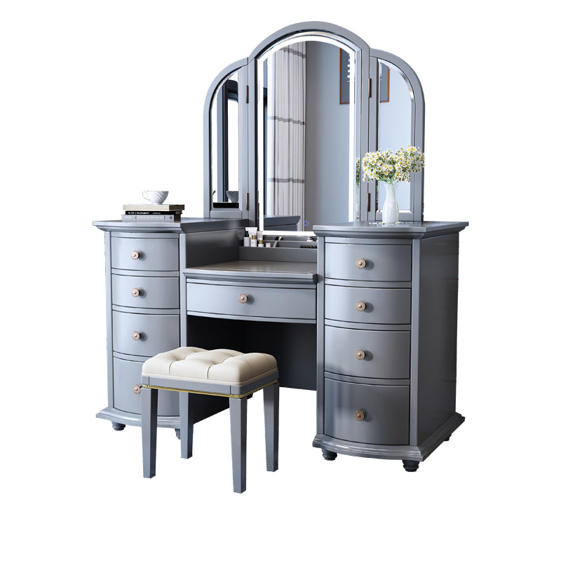 Contemporary Vanity Table and Stool Set 9 Drawers Makeup Vanity Desk