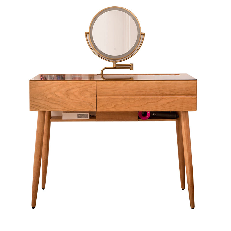 Wood and Glass Makeup Vanity Set With Mirror Standing Vanity Table
