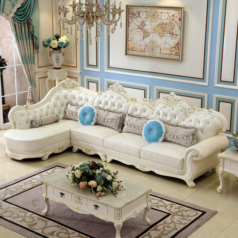 Contemporary Genuine Leather Sectional Tufted Back Sloped Arm Sectional