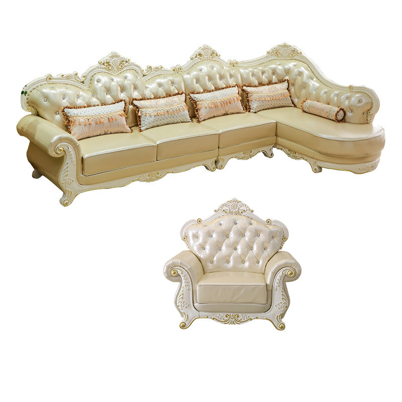 Contemporary Genuine Leather Sectional Tufted Back Sloped Arm Sectional