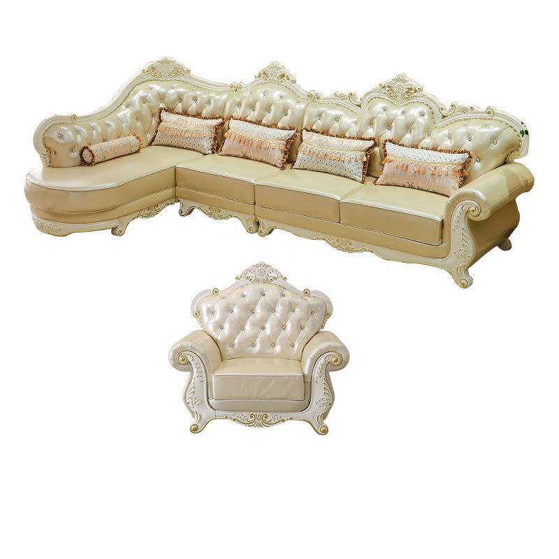 Contemporary Genuine Leather Sectional Tufted Back Sloped Arm Sectional