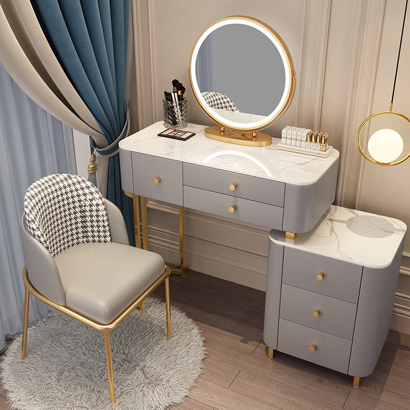 Solid Wood Makeup Vanity Desk Storage Dressing Table Stool Set with Drawer