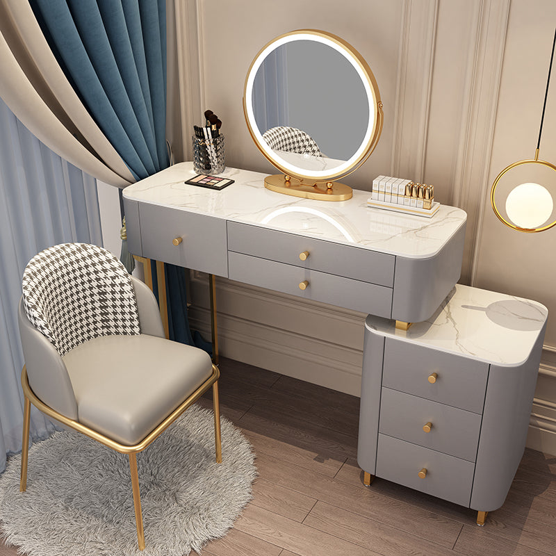 Solid Wood Makeup Vanity Desk Storage Dressing Table Stool Set with Drawer