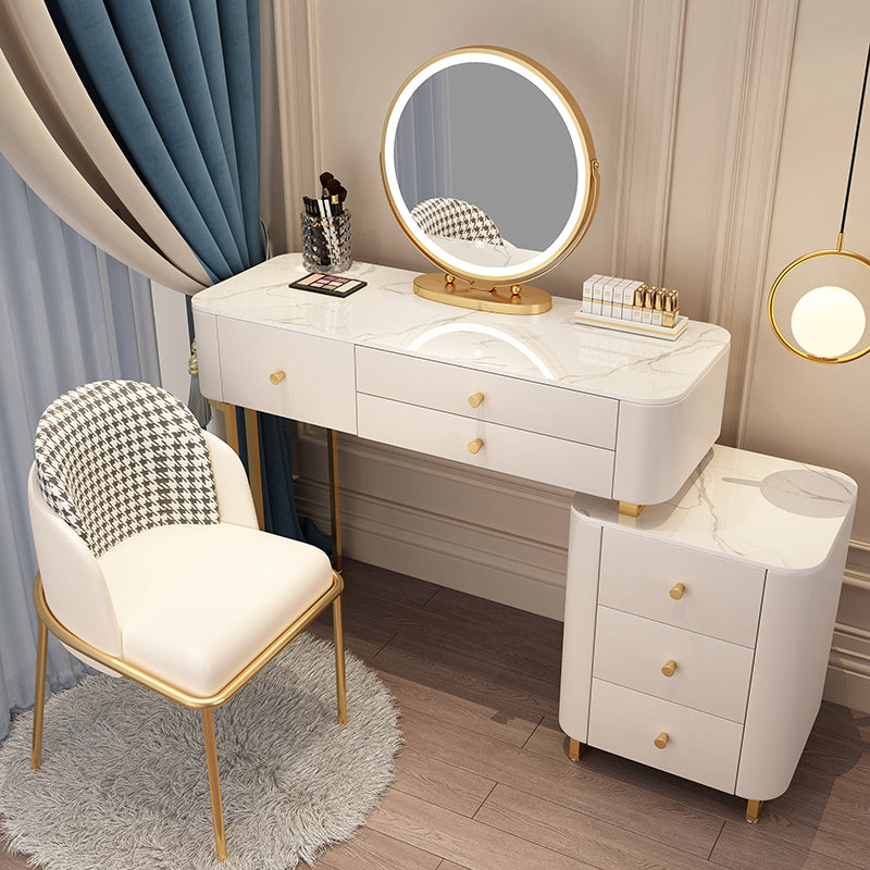 Solid Wood Makeup Vanity Desk Storage Dressing Table Stool Set with Drawer