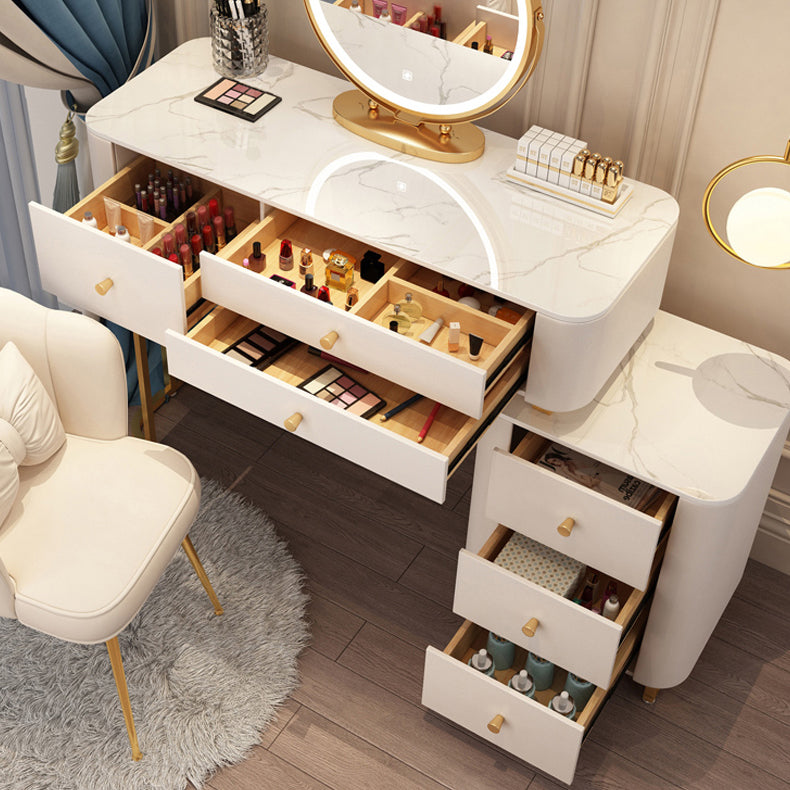 Solid Wood Makeup Vanity Desk Storage Dressing Table Stool Set with Drawer