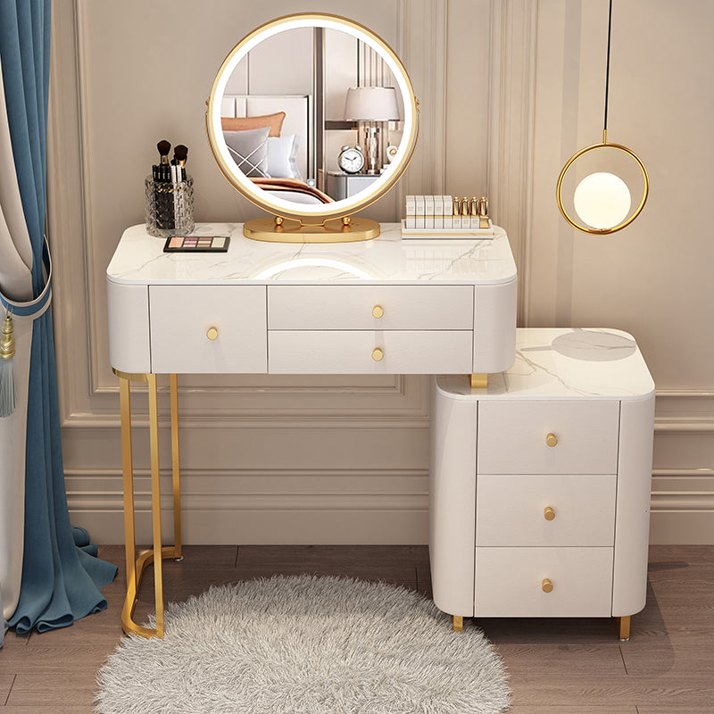 Solid Wood Makeup Vanity Desk Storage Dressing Table Stool Set with Drawer