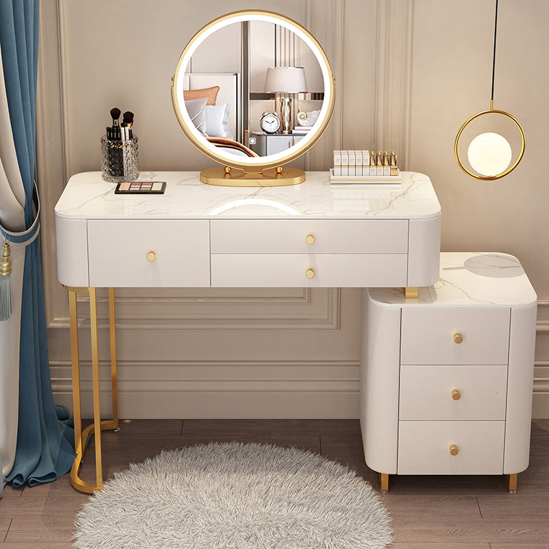 Solid Wood Makeup Vanity Desk Storage Dressing Table Stool Set with Drawer