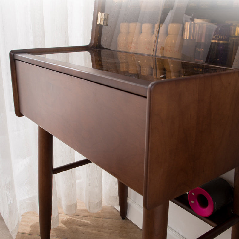 Modern Vanity Table and Stool Set Wooden and Glass With Drawer Vanity Desk