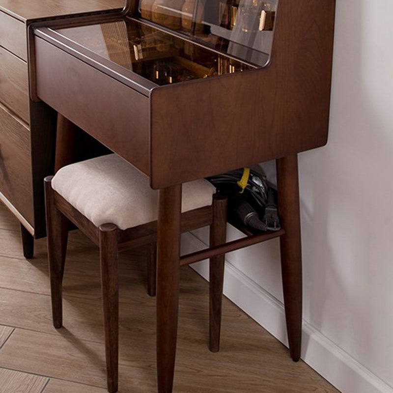 Modern Vanity Table and Stool Set Wooden and Glass With Drawer Vanity Desk
