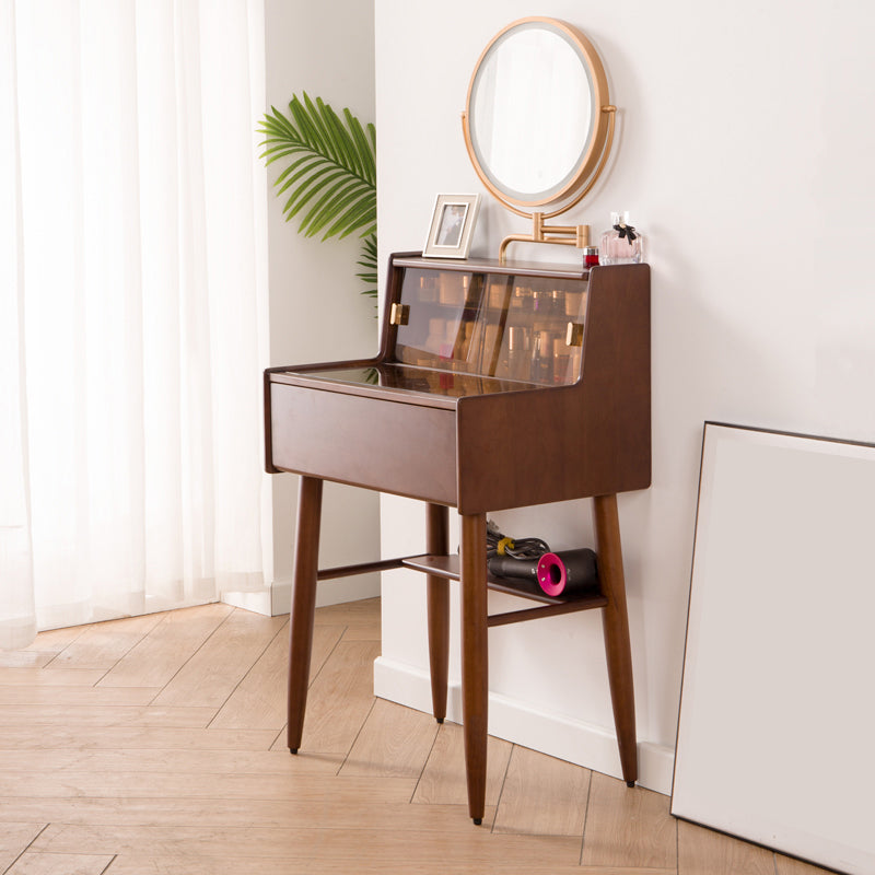 Modern Vanity Table and Stool Set Wooden and Glass With Drawer Vanity Desk