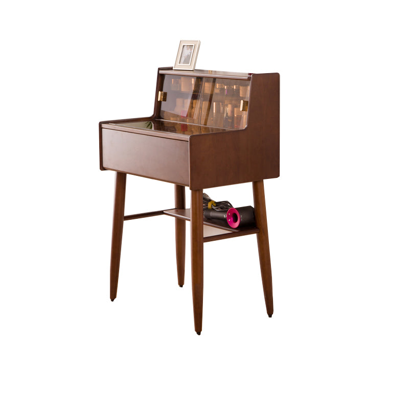 Modern Vanity Table and Stool Set Wooden and Glass With Drawer Vanity Desk