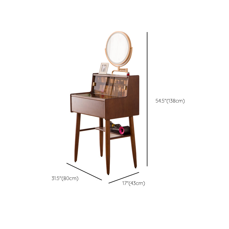 Modern Vanity Table and Stool Set Wooden and Glass With Drawer Vanity Desk