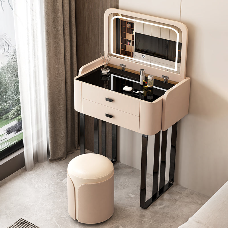 Contemporary Make-up Vanity Glass Bedroom 2-Drawer Lighted Mirror