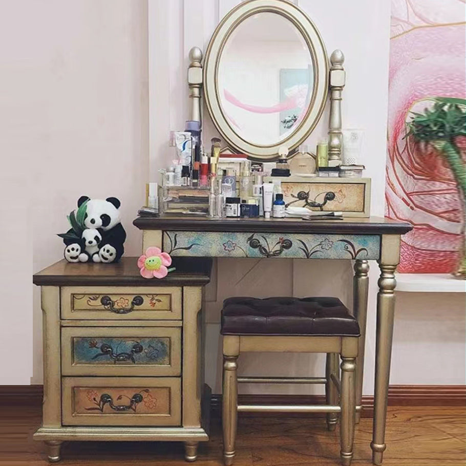 Victorian Makeup Vanity Desk Bedroom Dressing Table Stool Set with Drawer