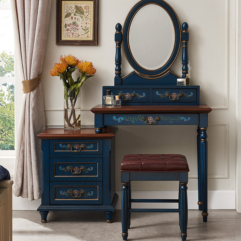 Victorian Makeup Vanity Desk Bedroom Dressing Table Stool Set with Drawer