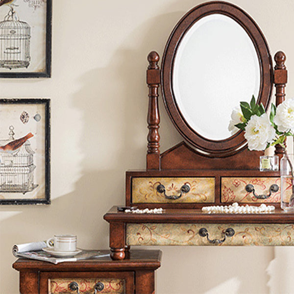 Victorian Makeup Vanity Desk Bedroom Dressing Table Stool Set with Drawer