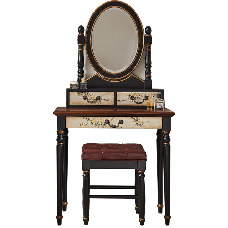 Victorian Makeup Vanity Desk Bedroom Dressing Table Stool Set with Drawer