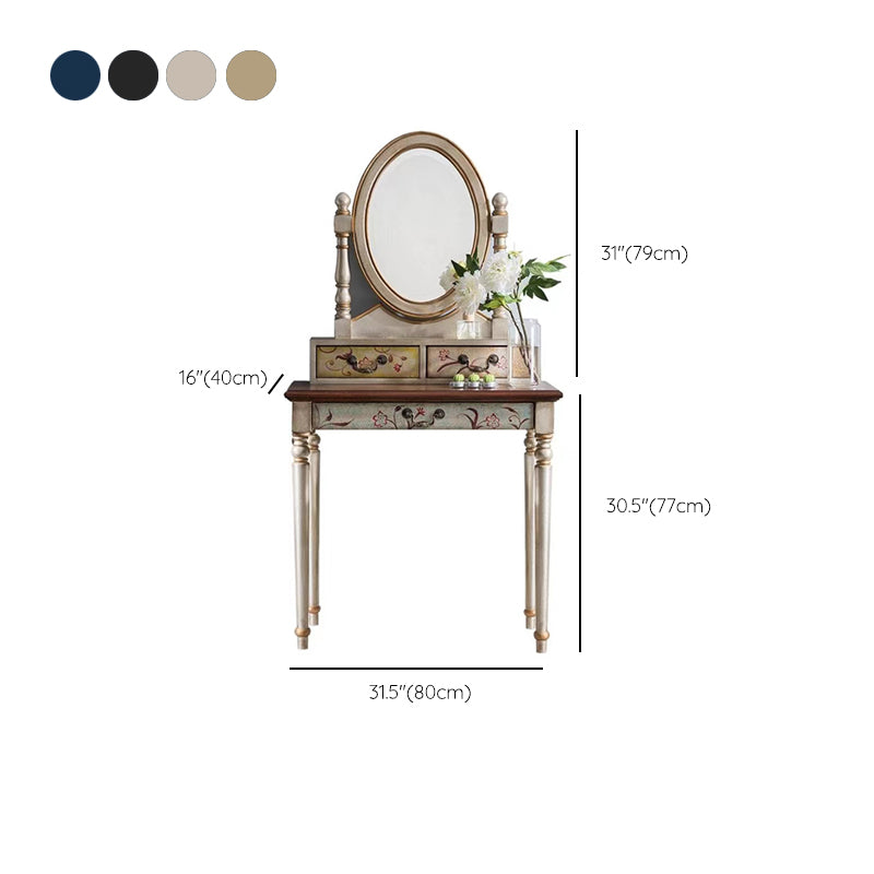 Victorian Makeup Vanity Desk Bedroom Dressing Table Stool Set with Drawer