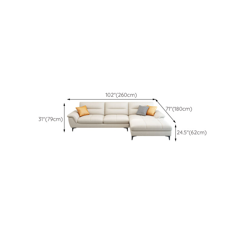 Stain-Resistant Sectional Sofa for Living Room in White with Pillow Top Arm