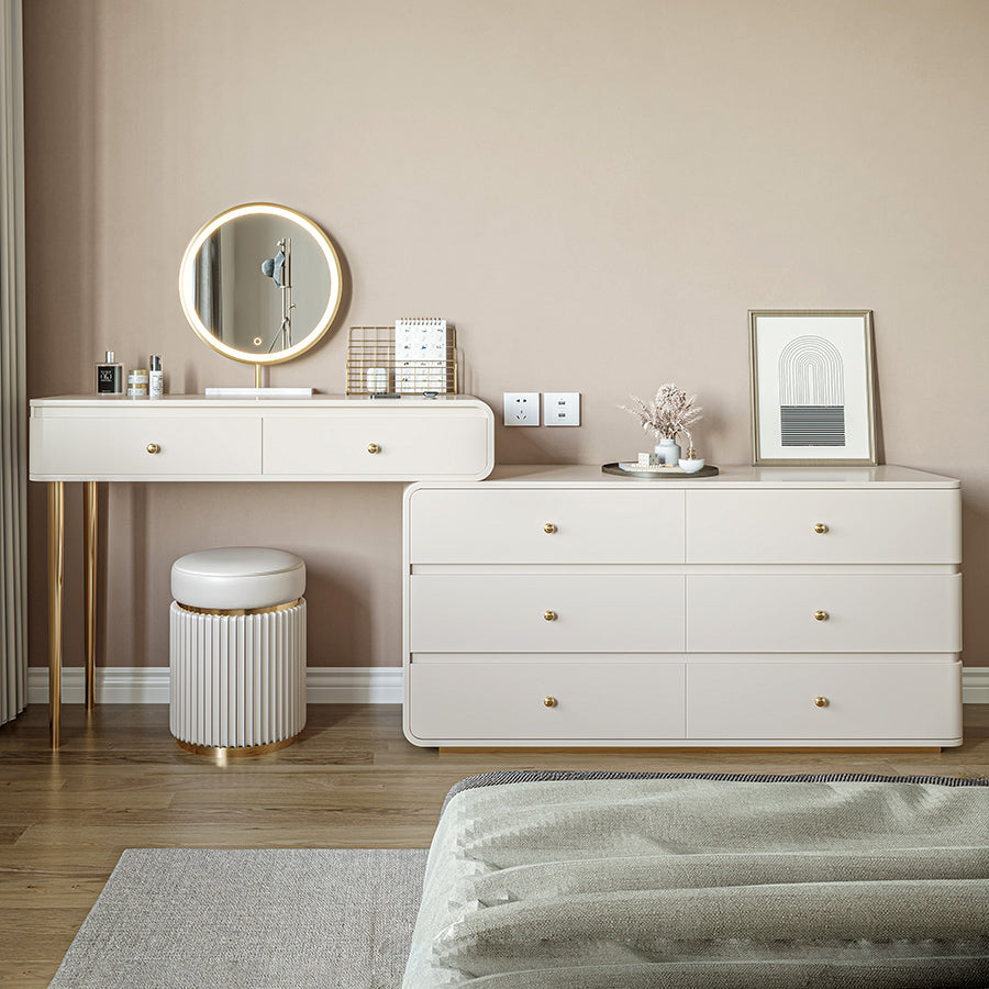 White Solid Wood Makeup Vanity Desk Bedroom Vanity Dressing Table Set