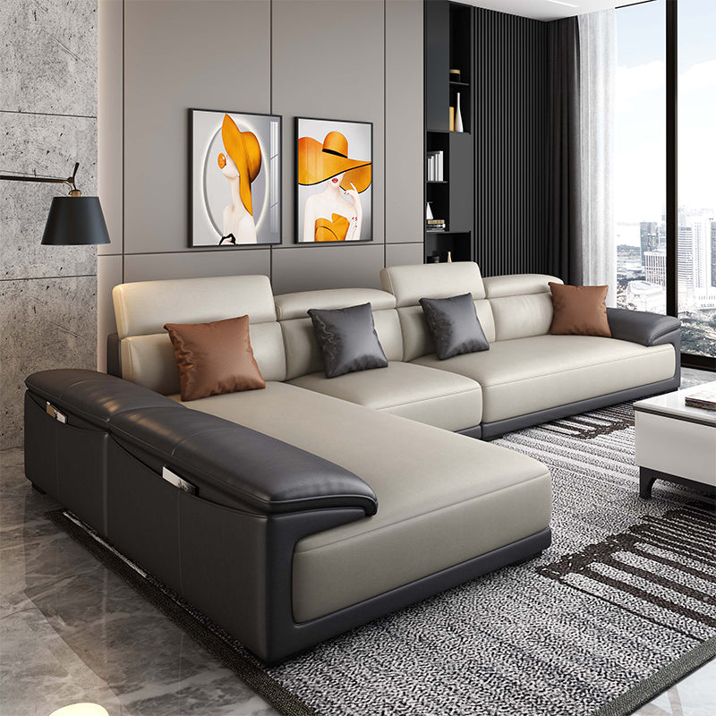 Faux Leather Adjustable Sectional 70"W Contemporary Sectional Sofa with Storage