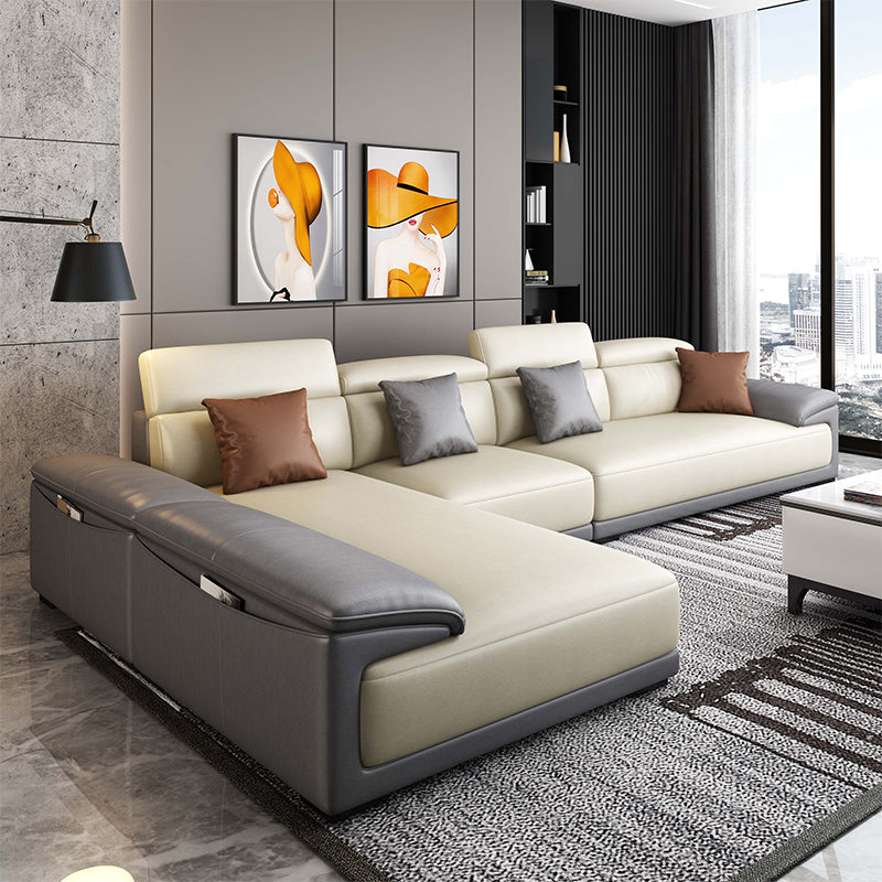 Faux Leather Adjustable Sectional 70"W Contemporary Sectional Sofa with Storage