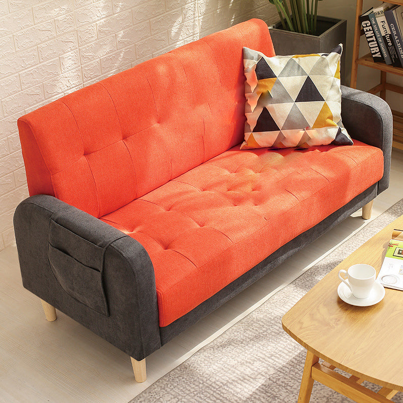 Wooden Velvet Sofa Contemporary Style Tufted Split-Back Seating