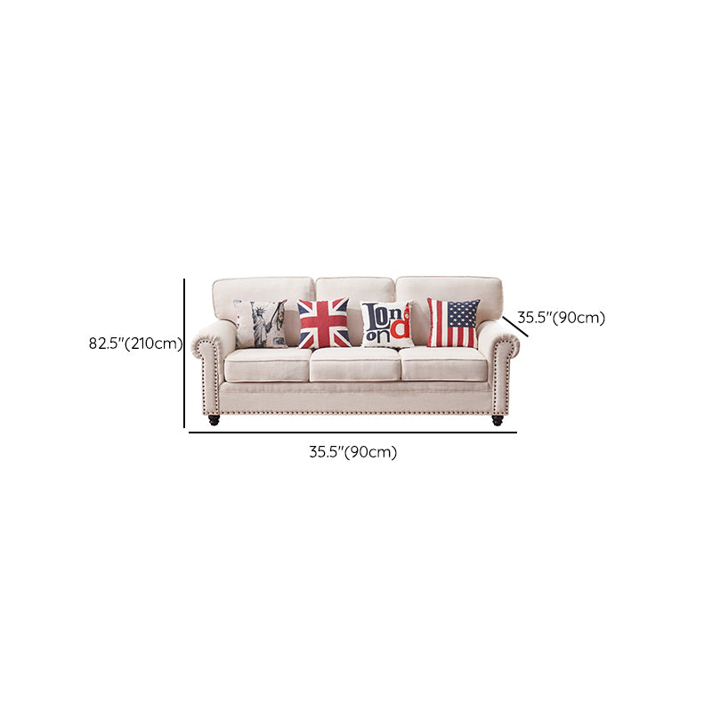 French Country White Cushions Rolled Arm Living Room Seating