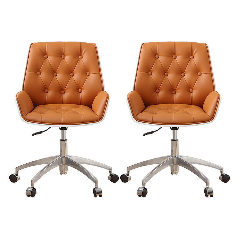 Armless Desk Chair Modern No Distressing Leather Ergonomic Office Chair with Wheels