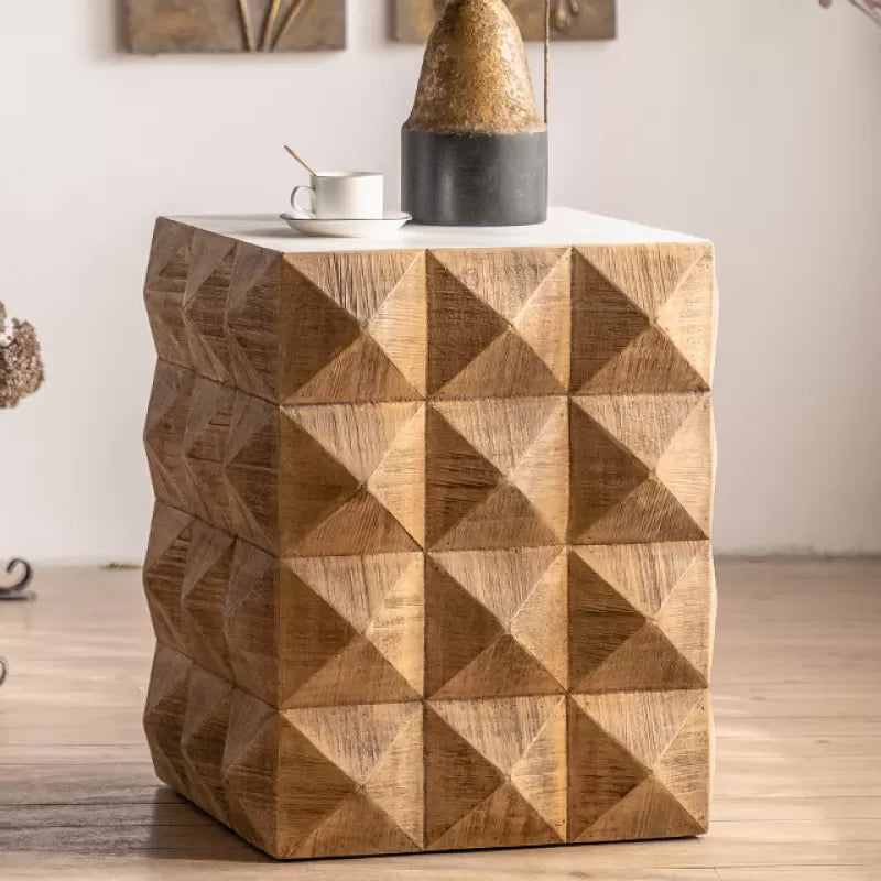 Rustic End Slide Table Living Room Distressed Brown Solid Wood Accent Side Table