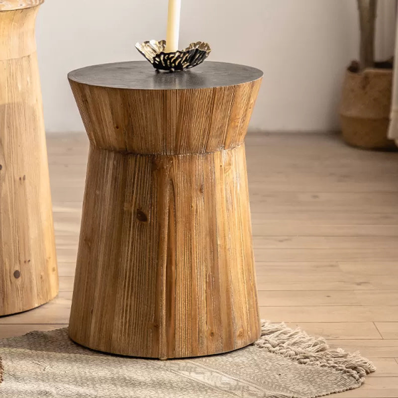 Rustic End Slide Table Living Room Distressed Brown Solid Wood Accent Side Table