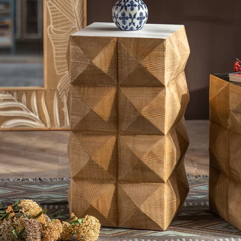 Rustic End Slide Table Living Room Distressed Brown Solid Wood Accent Side Table