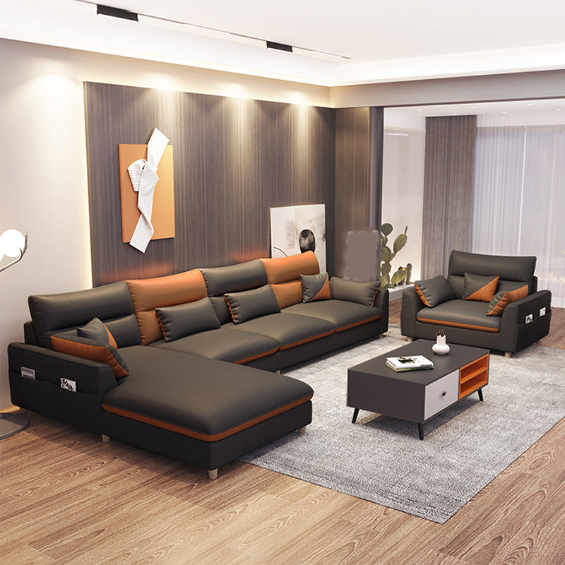 Faux Leather Sectional Sofa with Storage 35.43" High Sofa with Cushion Back