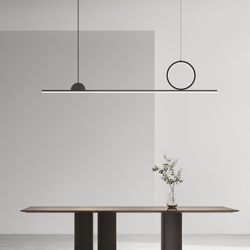 Black LED Island Hanging Lamp Modern Simple Island Lamp with Acrylic Shade for Dining Room