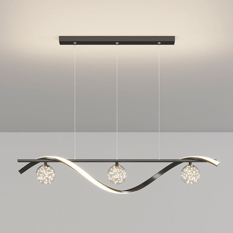 Modern LED Linear Ceiling Pendant in Black / Gold Metal and Glass Kitchen Island Light