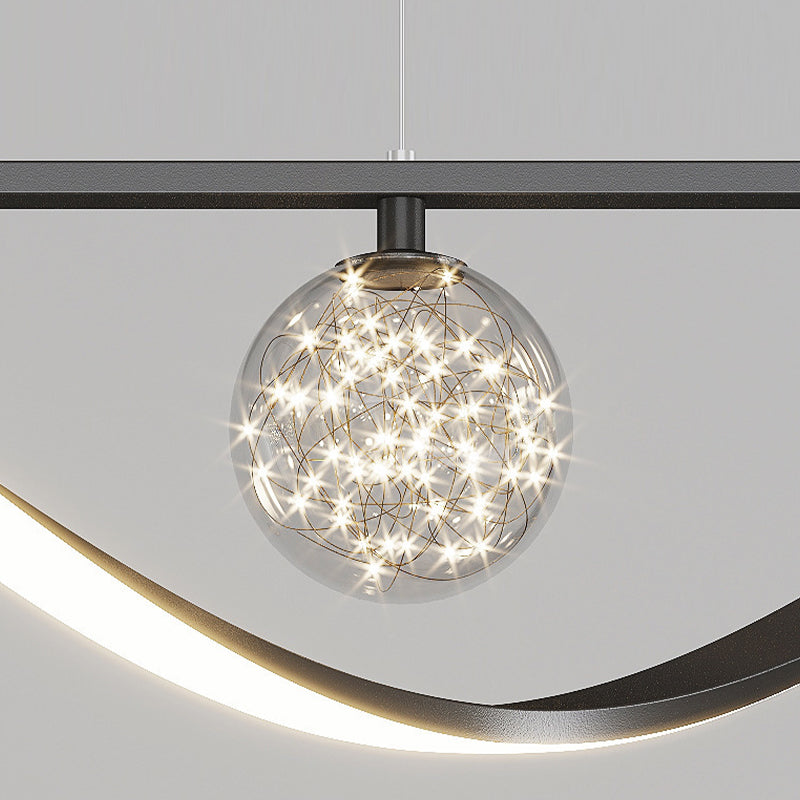 Modern LED Linear Ceiling Pendant in Black / Gold Metal and Glass Kitchen Island Light
