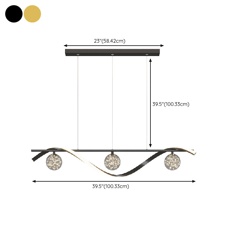 Modern LED Linear Ceiling Pendant in Black / Gold Metal and Glass Kitchen Island Light