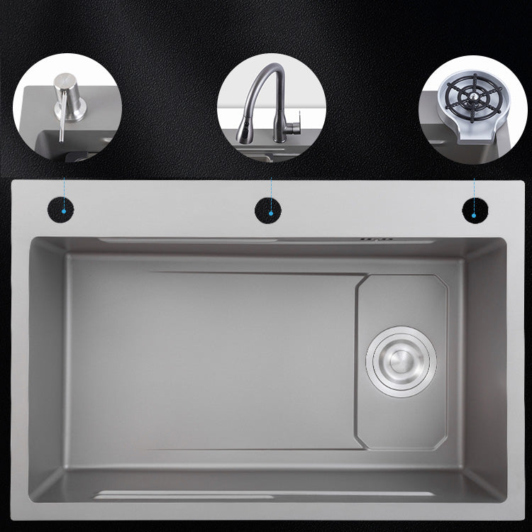 Grey Kitchen Sink Cutting Board Single Bowl Stainless Steel Top-Mount Kitchen Sink