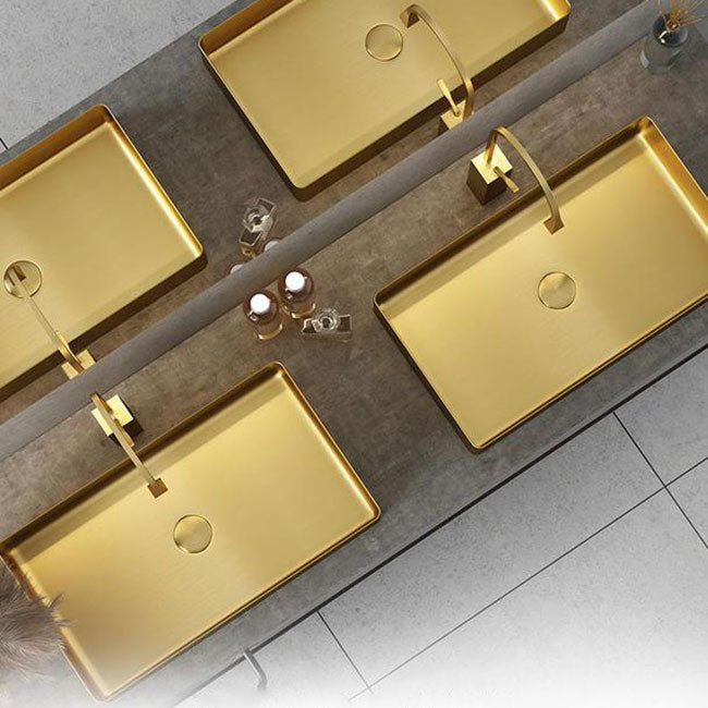 Modern Vessel Bathroom Sink Metal Rectangular with Faucet Vessel Lavatory Sink