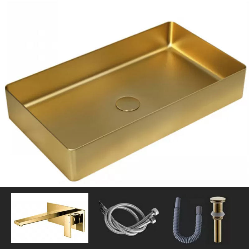 Modern Vessel Bathroom Sink Metal Rectangular with Faucet Vessel Lavatory Sink