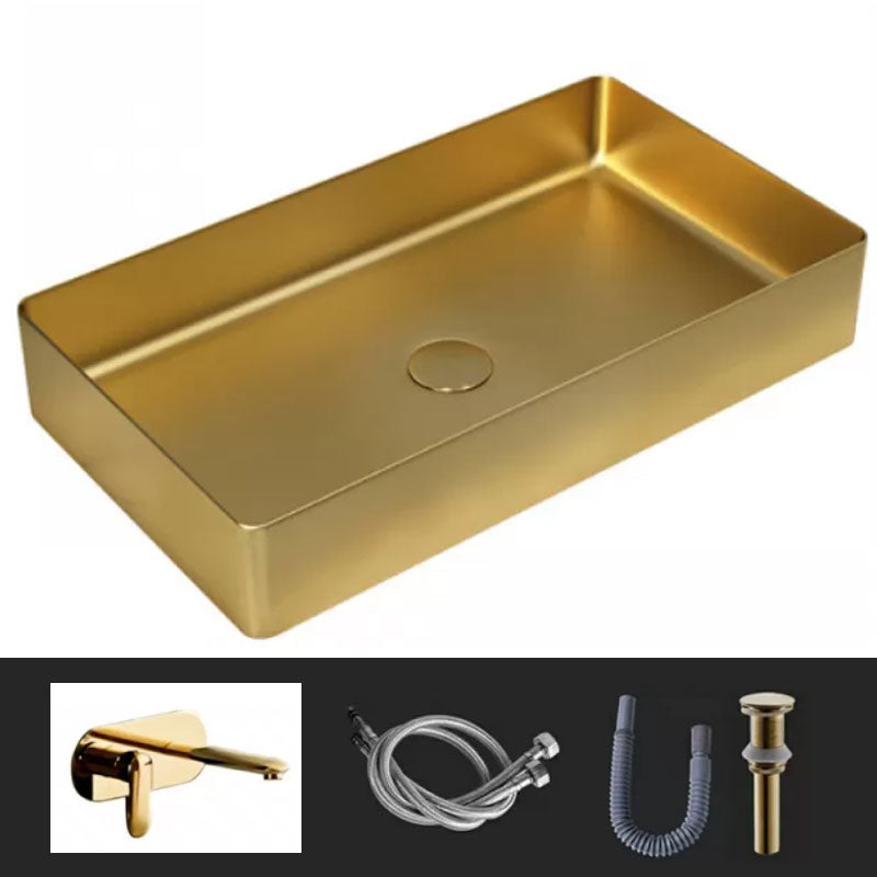 Modern Vessel Bathroom Sink Metal Rectangular with Faucet Vessel Lavatory Sink