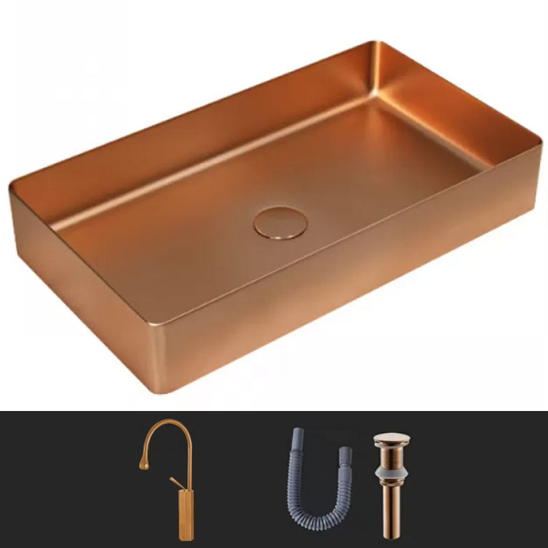 Modern Vessel Bathroom Sink Metal Rectangular with Faucet Vessel Lavatory Sink
