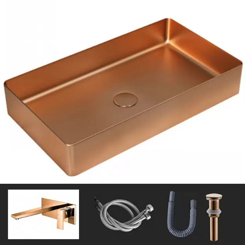 Modern Vessel Bathroom Sink Metal Rectangular with Faucet Vessel Lavatory Sink