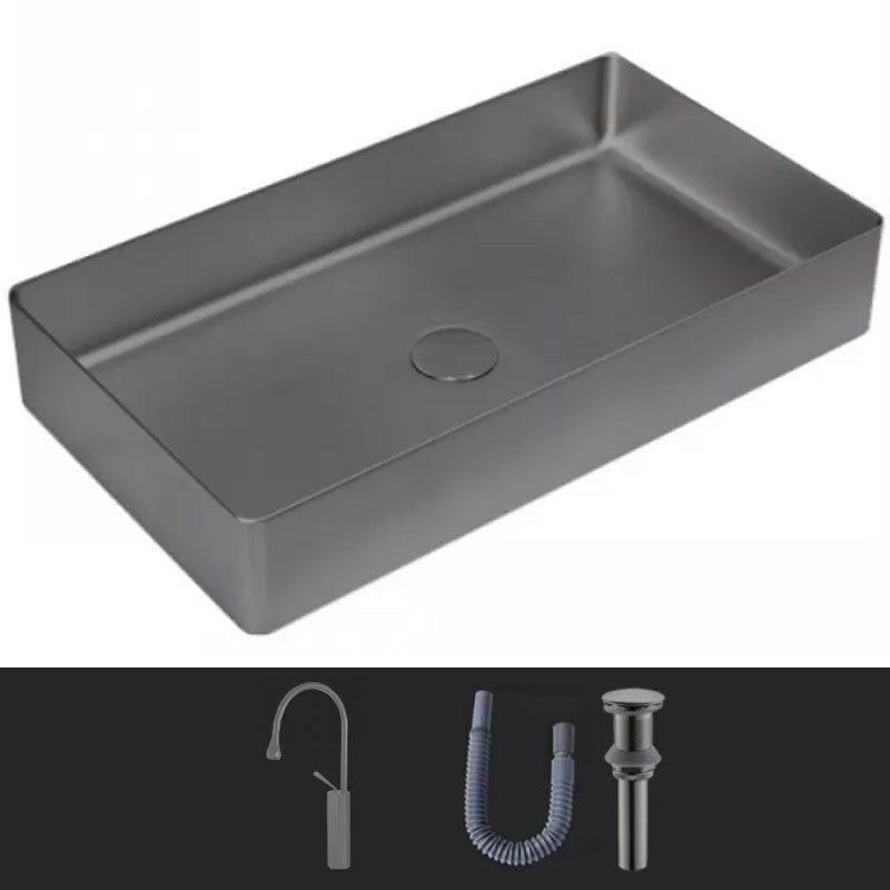 Modern Vessel Bathroom Sink Metal Rectangular with Faucet Vessel Lavatory Sink