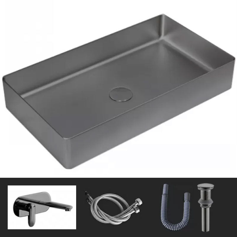 Modern Vessel Bathroom Sink Metal Rectangular with Faucet Vessel Lavatory Sink