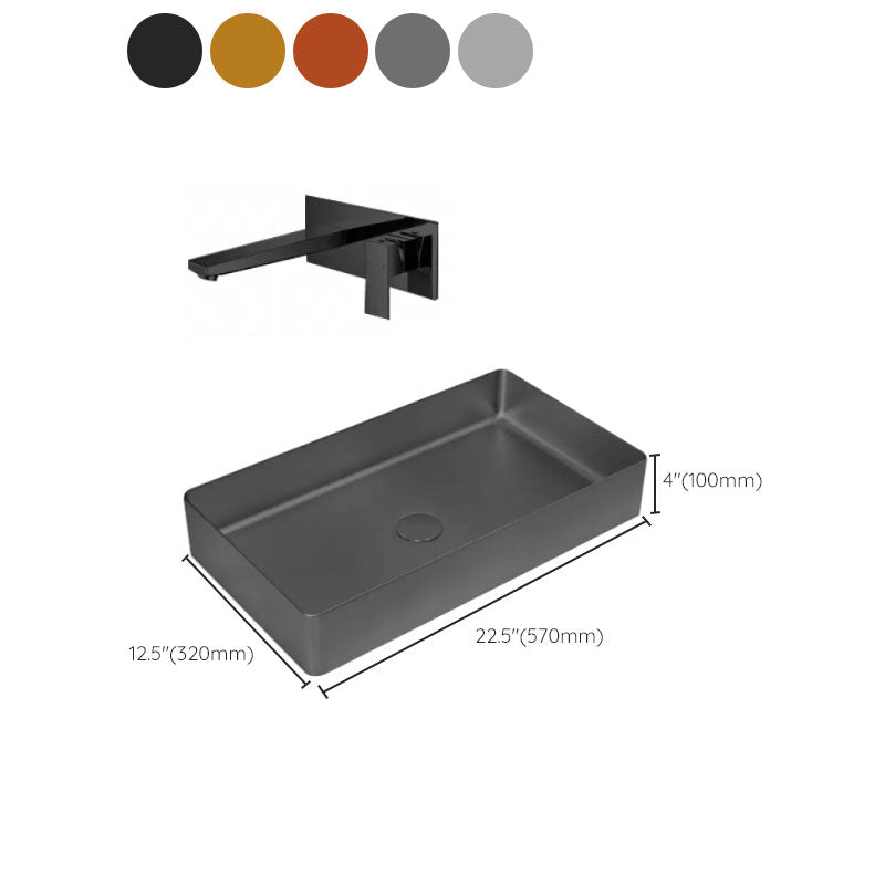 Modern Vessel Bathroom Sink Metal Rectangular with Faucet Vessel Lavatory Sink