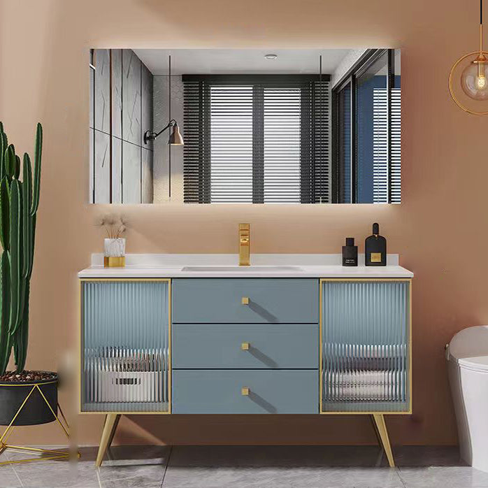 Freestanding Bathroom Vanity Blue Wood Frame Single Sink Rectangular Vanity with 3 Drawers