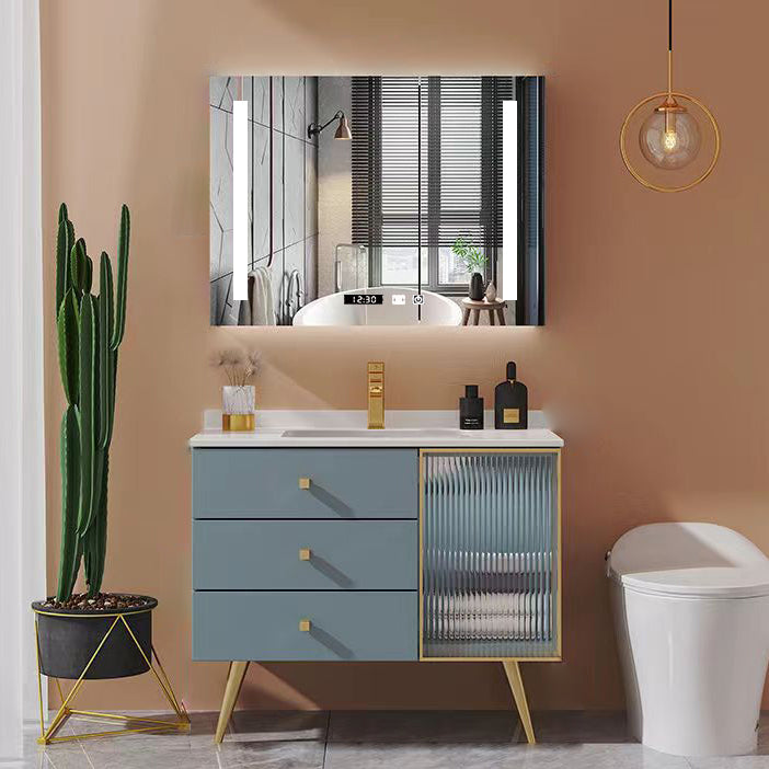 Freestanding Bathroom Vanity Blue Wood Frame Single Sink Rectangular Vanity with 3 Drawers