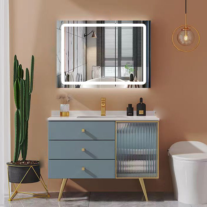 Freestanding Bathroom Vanity Blue Wood Frame Single Sink Rectangular Vanity with 3 Drawers